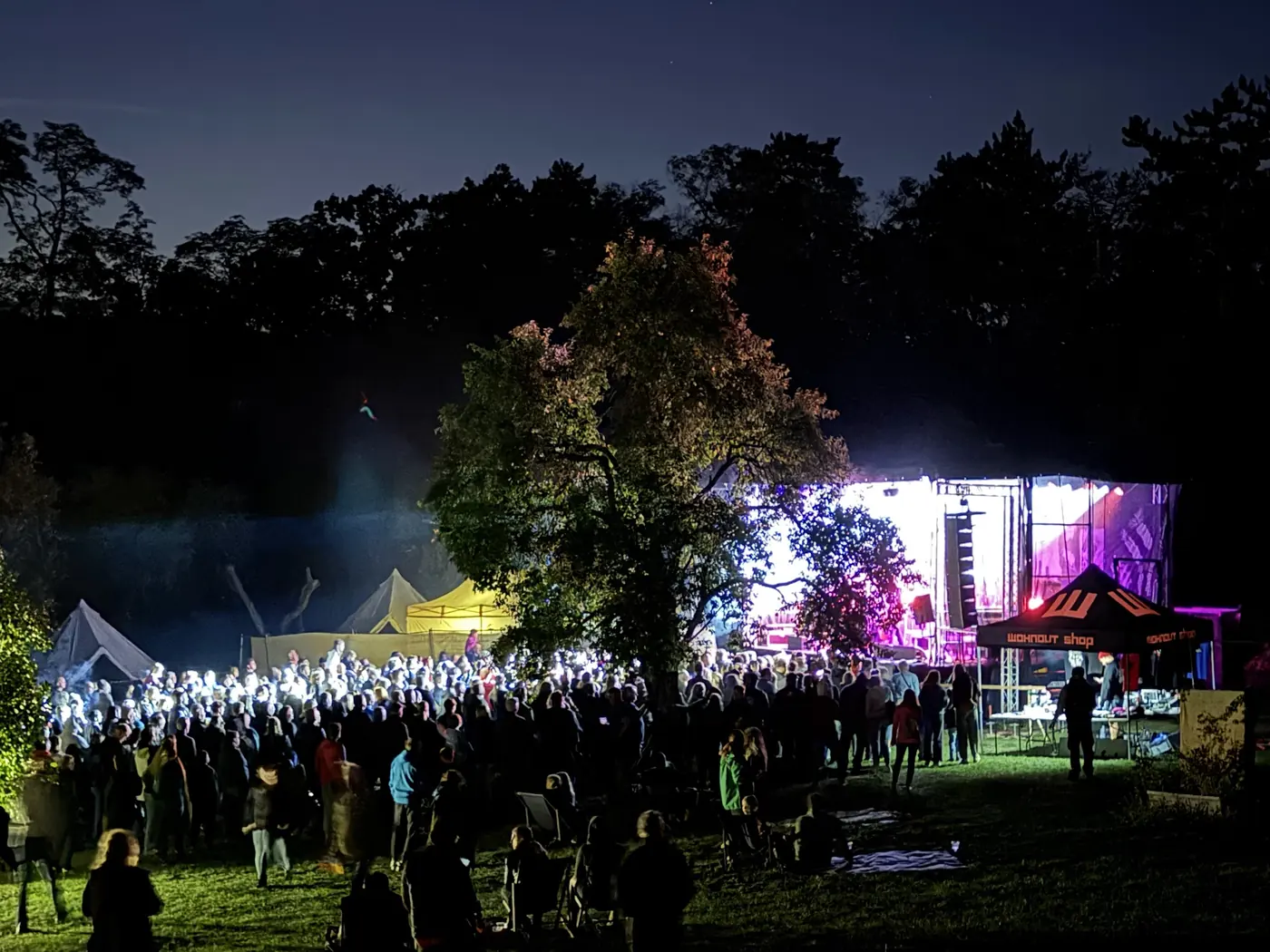 Dav návštěvníků sleduje koncert po setmění